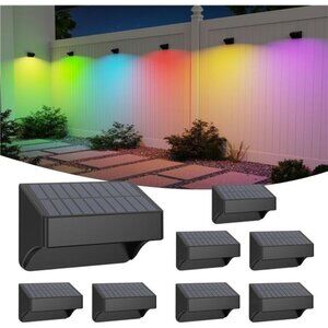 Solar Fence Lights Outdoor Waterproof LED Color Changing Patio Garden Step Light